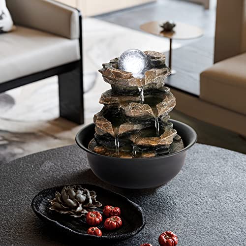 Indoor Water Fountain Tabletop Fountain Stacked Rock with LED Light
