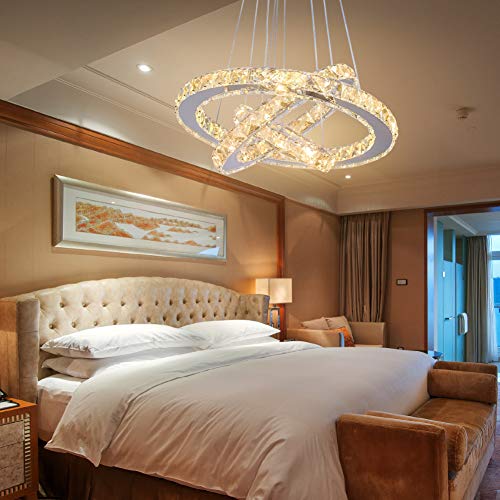 3 Ring Crystal Chandelier Adjustable LED Pendant Warm White