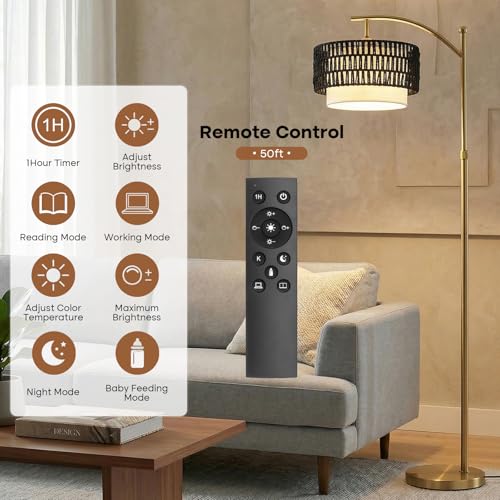 Arc Floor Lamp for Living Room with Remote (Gold RC)