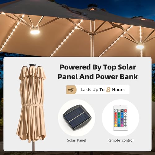 15 ft Large Patio Umbrella with Color Changing Lights