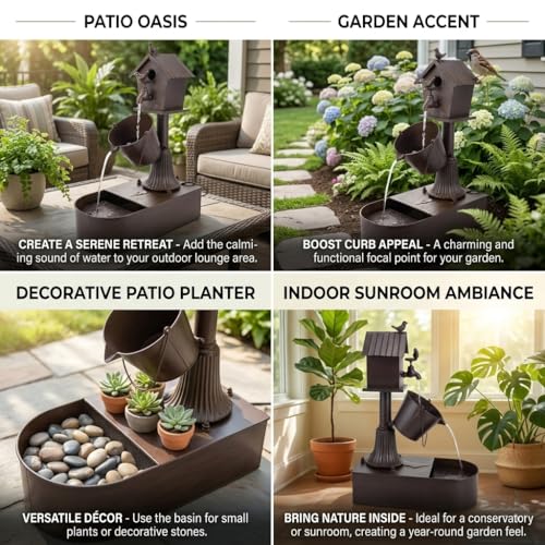 Metal Outdoor Garden Fountain 27" Soothing Water Flow