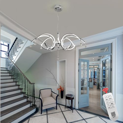 32.7" Chrome Dimmable LED Crystal Chandelier for Dining Room Deco