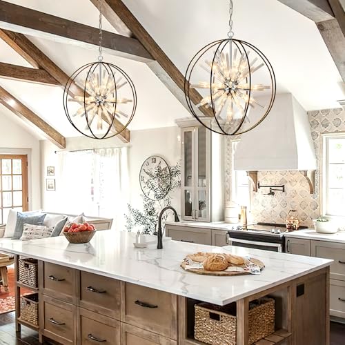 Modern Black Sputnik Globe Crystal Chandeliers for Living Room Foyer