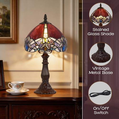 Table Lamp 8 Inch Small Purple Burgundy Stained Glass Lamp