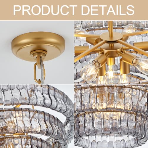Dia 35.75 Inches Modern Smoke Gray Glass Chandelier for Dining Room