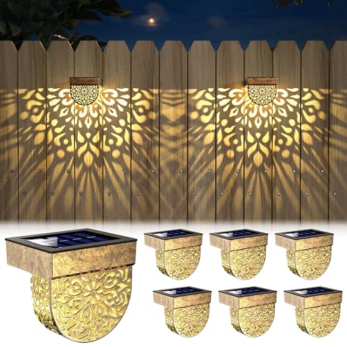 Solar Fence Lights 6 Pack Solar Step Lights Outdoor Waterproof LED Solar Powered Wall Lights Outdoor Decorations Warm Yellow Light Decorative Lighting for