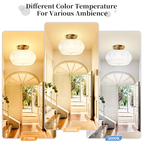 11 Inch Milk Glass Semi Flush Mount Ceiling Light Fixture