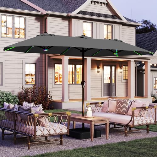 15FT Large Rectangular Patio Umbrella with Solar Lights