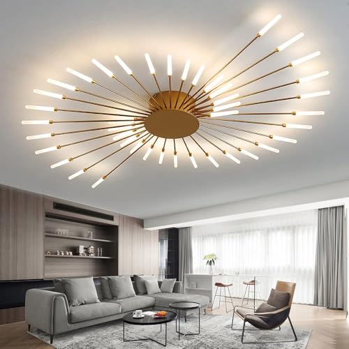 50.4" Ceiling Light Modern Flower Shape Ceiling Lamp for Living Room Dining Room Semi Flush Mount Metal Acrylic Sputnik Firework Petal LED Lighting Fixture