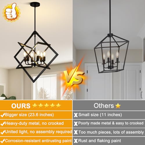 24" Modern Black Chandelier for Dining Room