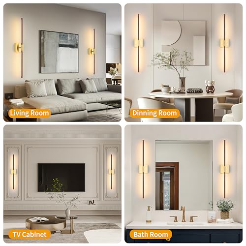 40 Inch Walnut Gold Battery Operated Wall Sconce Set of Two with Remote