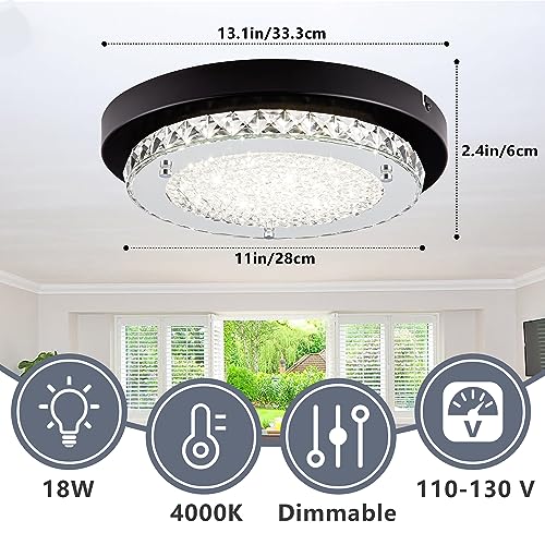 Crystal Flush Mount Ceiling Light LED Dimmable Closet Light Bathroom Light