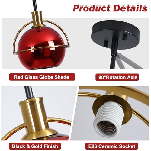 2 Pack Modern Red Glass Pendant Lights Kitchen Island (2 Count)