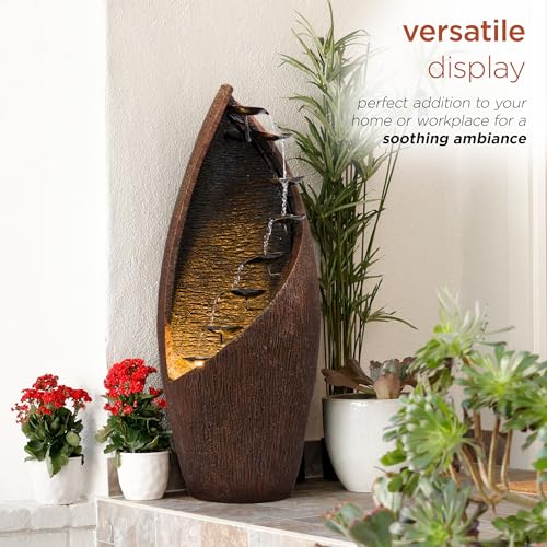 43" Tall Outdoor Floor Contemporary Tiered Bronze Metal Water Fountain with LED Lights