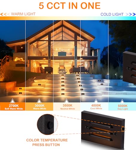 4 Inch 5CCT 12V 4W Low Voltage LED Step Light with Horizontal Louvered Faceplate for Steps Decks Stairs (6 Count)