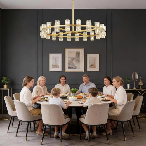 40 Light Dia 42" Gold Large Crystal Chandeliers for Dining Room Over Table