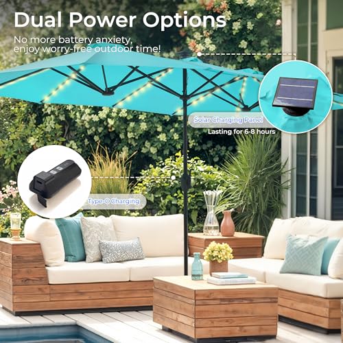 13ft Outdoor Patio Umbrella with Solar Lights