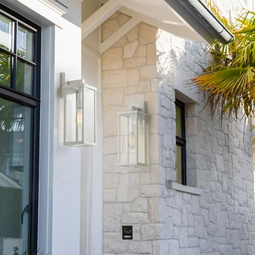 18" Classic Outdoor Wall Sconce 1 Light in Matte White Rectangular Metal Frame and Clear Glass Shade Waterproof Porch Light Patio Light Pack of 2 (2 Count)
