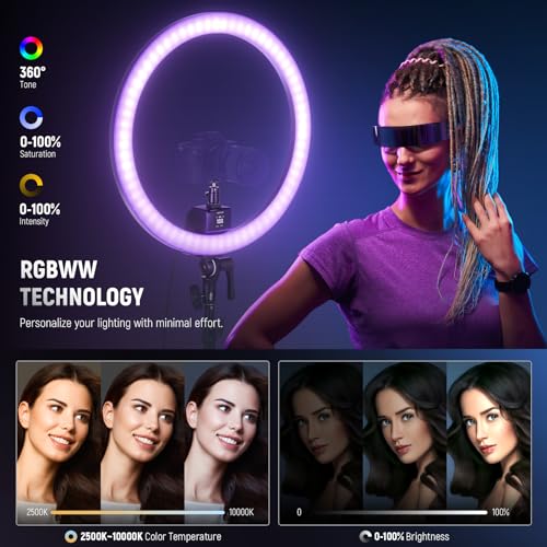 SRP18C 18 Inch RGB LED Ring Light Kit with Reversible Tripod Light Stand App Control Phone Holder Compatible with iPhone