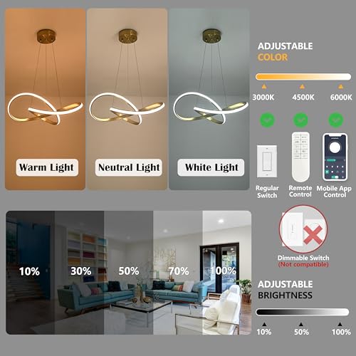 20" Gold Modern led Chandelier for Living Room