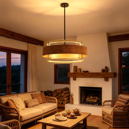 24" Farmhouse Rattan Chandelier