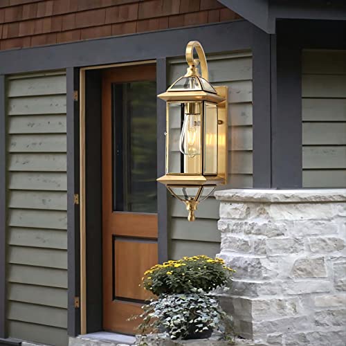 Outdoor Wall Light with Clear Glass Waterproof Exterior Light Fixtures Oil Rubbed Brass 18.5 inch Copper Wall Mount Lights for for Patio Garage Front Porch
