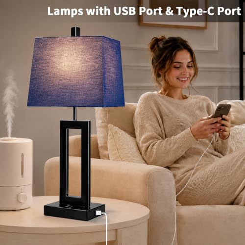 Blue Bedside Table Lamp Set of 2 (2 Count)