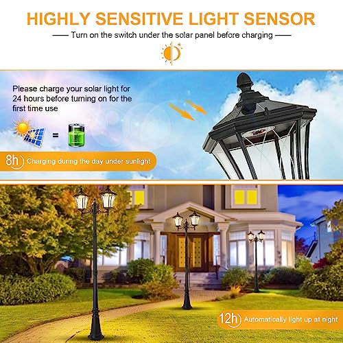 2 Head Outdoor Solar Lamp Post Lights with Waterproof