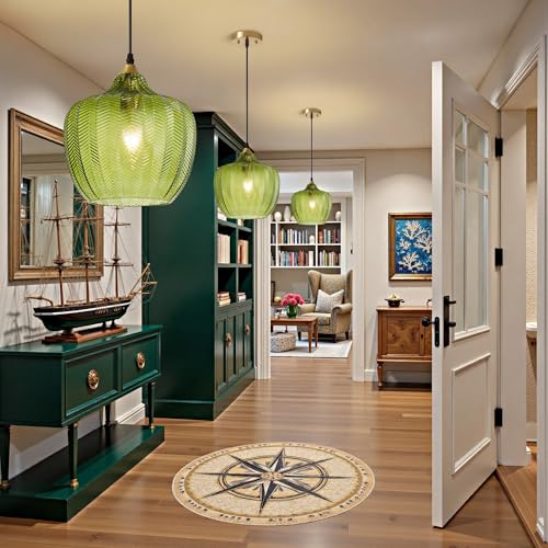 Green Glass Pendant Lights Kitchen Island Gold Hanging Ceiling Light 9.45"