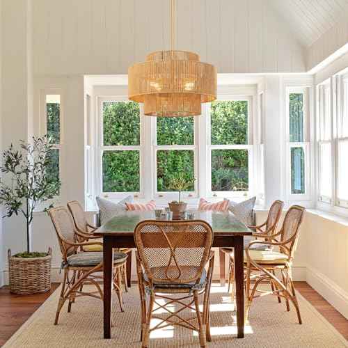 24'' Boho Rattan Chandelier, 4-Light Hand-Woven Wicker Pendant Lamp, Rustic Modern Ceiling Light Fixture for Dining Room, Kitchen Island, Living Room, Bedroom, Foyer, Entryway, Over Table