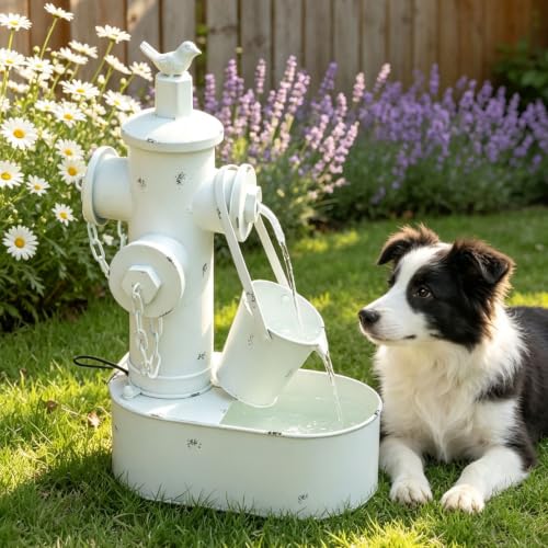 Metal Fire Hydrant Solar Water Fountain with Backup Battery