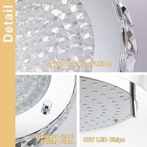 Crystal Ceiling Light Modern 13 Inch Dimmable Flush Mount Ceiling Light 18W