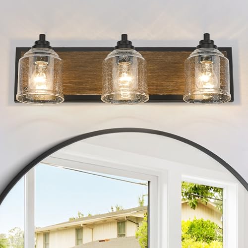23" 3 Light Farmhouse Bathroom Vanity Light with Bubble Glass