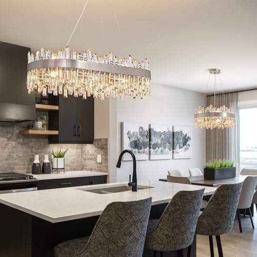35.4'' Modern Rectangle Crystal Raindrop Chandelier for Dining Room