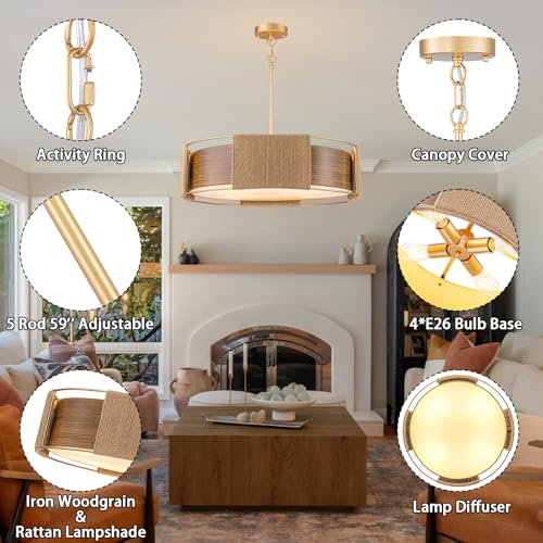 23.62'' Rattan Chandelier for Dining Room