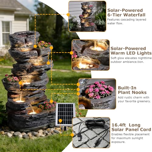 32.7" Tall Rock Solar Powered Water Fountain with LED Lights