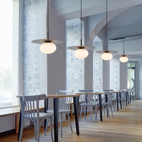 Modern Globe Pendant Lighting Milky White Glass Shade Matte Black Farmhouse Pendant Light 11.81" Dome Industrial Mid Century Hanging Ceiling Light Fixture Kitchen Island Dinning Room Bedroom