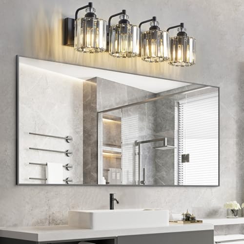 4 Light Black Bathroom Light Fixtures Over Mirror Modern Vanity Lights Crystal Wall Sconce Vintage Bathroom Lighting with Crystal Shade E26 Base for Bedroom