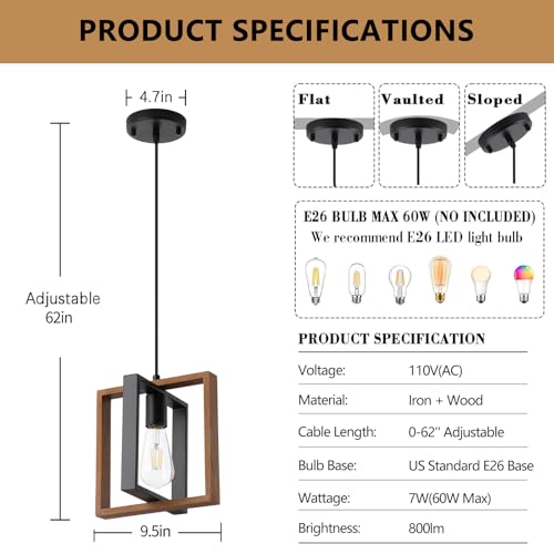 Wood Pendant Light Kitchen Island Set of 2 (2 Count)