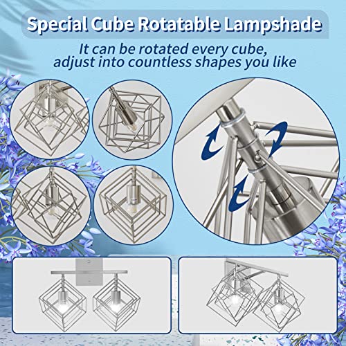 Bathroom Vanity Light with 2 Bulbs Bathroom Light Fixtures Over Mirror with 2 Rotatable Cube Shades Modern Wall Mounted Silver Brushed Nickle