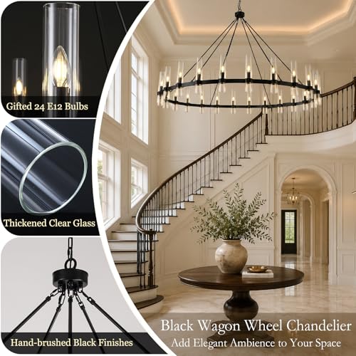 70" Black Wagon Wheel Chandelier