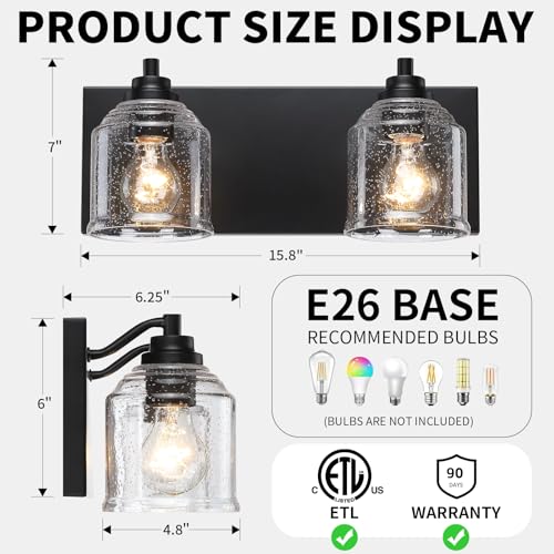 16" 2 Light Farmhouse Bathroom Vanity Light with Bubble Glass