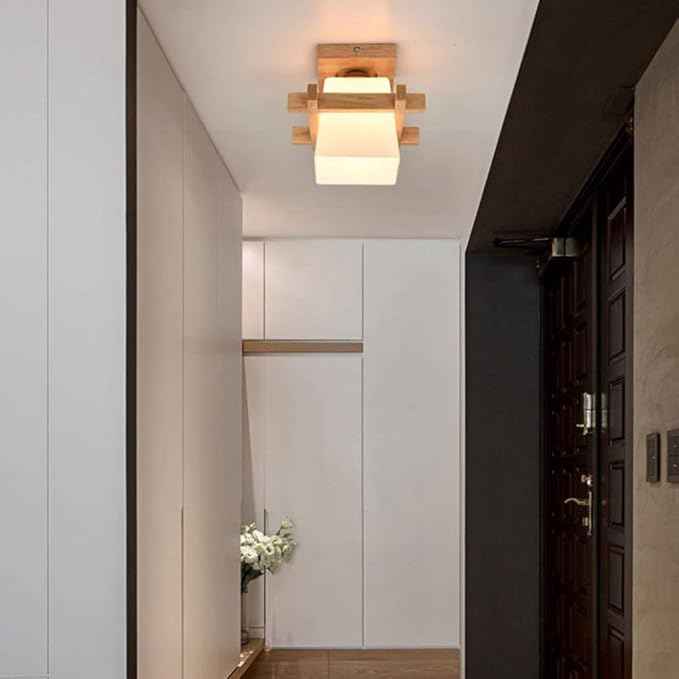 Flush Mount LED Ceiling Chandelier Wooden Ceiling Lamp Japanese Style for Bedroom Kitchen Living Room Hallway Hotel (Single Lamp Head, Without Bulb)