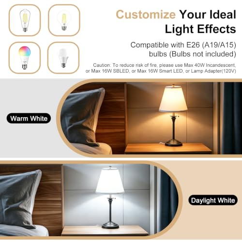 Metal Table Lamp for Bedroom (White Shade & Black Base)
