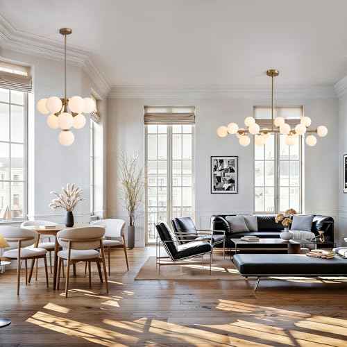 Mid Century Modern Chandelier Over Table, 16-Light Globe Sputnik Chandelier Rectangle Pendant Lighting Fixture Hanging Ceiling Light for Dining Room, Kitchen Island