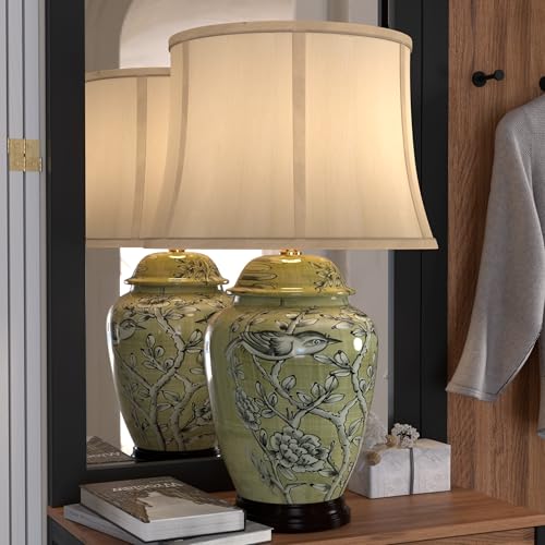 25" Jade Green Birds and Flowers Lamp