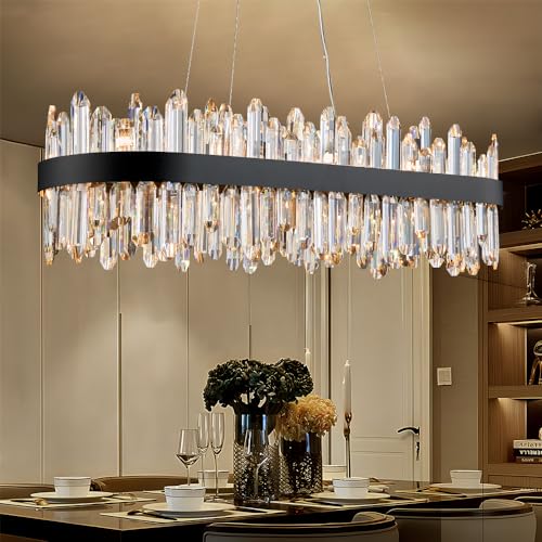 Black Oval Crystal Chandelier L35.4 inch