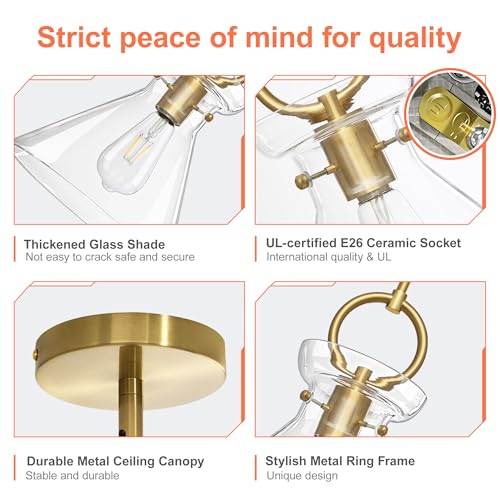 Gold Pendant Lights Kitchen Island with 9.84'' Clear Glass Shade (2 Count)