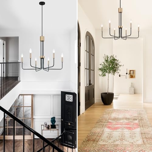 Modern Black and Gold Chandelier 6 Lights Farmhouse Light Fixtures
