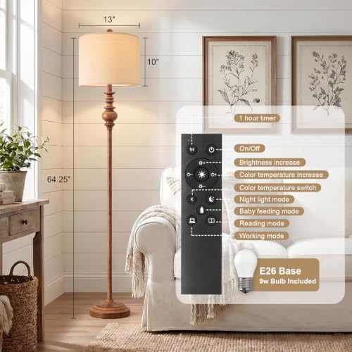 64.25" Farmhouse Floor Lamp with Remote (Dark Brown)